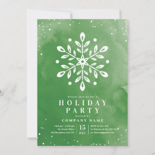 Modern Watercolor Snowflake Grönt jul Party Inbjudningar
