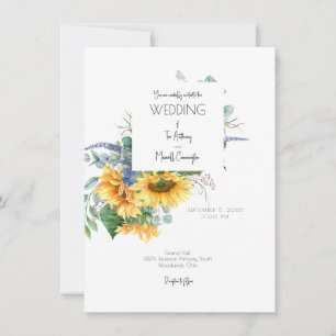 Modern Watercolor Solros Bouquet Bröllop Inbjudningar