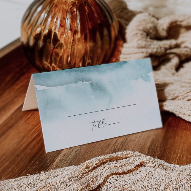 Modern Watercolor | Teal Folded Wedding Place Card Placeringskort (Skapare uppladdad)