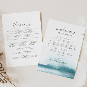 Modern Watercolor Teal Welcome Brev & Itinerary