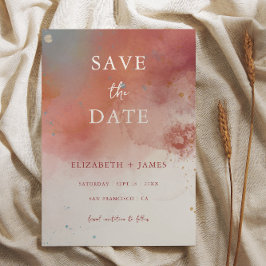 Modern Watercolor Terracotta Bröllop spara datum Inbjudningar