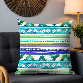 Modern Watercolor Tribal Mönster Grönt Lila Kudde