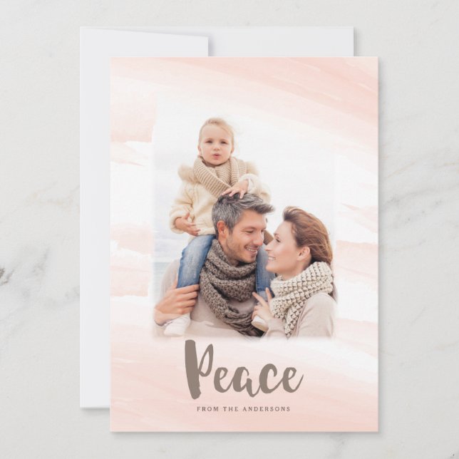 Modern Watercolor Wash PEACE Fotokort | Blush Julkort (Framsida)