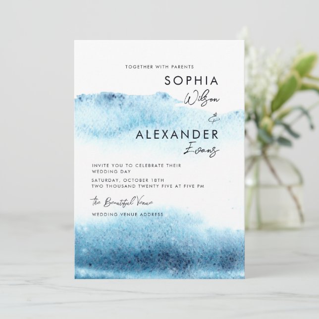 Modern Watercolor Wedding Invitations.  Inbjudningar (Stående Fram)