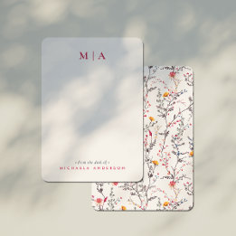 Modern Watercolor Wildblommor Rosa Monogram & Namn Anteckningskort