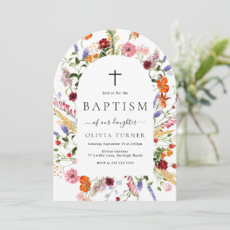 Modern Watercolor Wildflowers Arch Baptism Inbjudningar