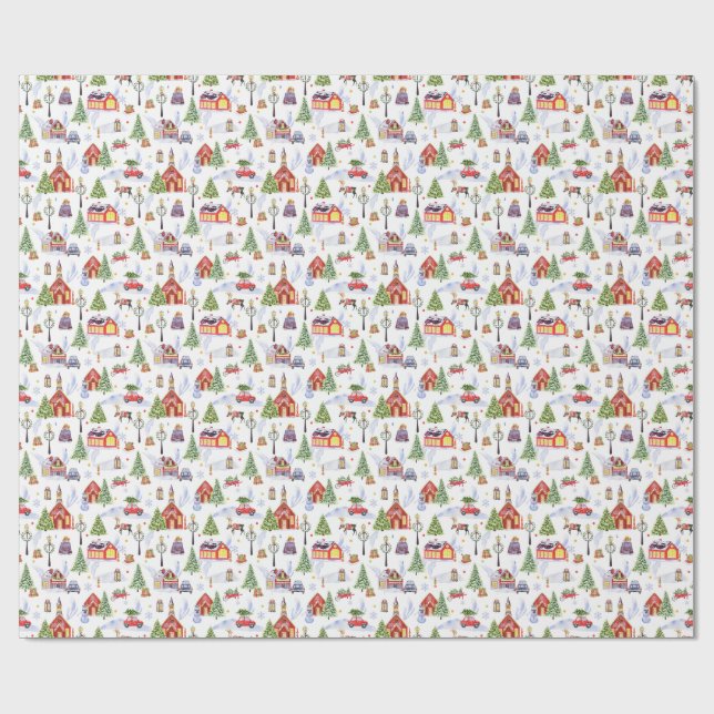 Modern Watercolor Winter Christmas Objects Pattern Presentpapper (Platt)