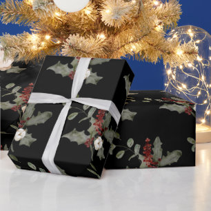 Modern Watercolor Winter Mistletoe Red-Grönt Presentpapper