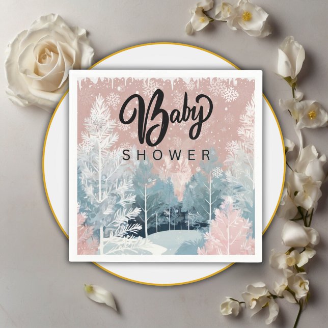 Modern Watercolor Winter Wonderland Baby Shower Pappersservett (Skapare uppladdad)