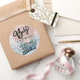 Modern Watercolor Winter Wonderland Baby Shower Runt Klistermärke