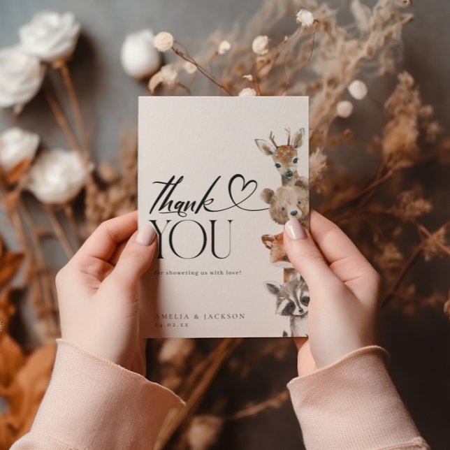 Modern Watercolor Woodland Animals Tack Kort (Skapare uppladdad)