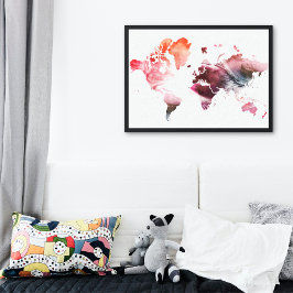 Modern Watercolor World Map Canvastryck