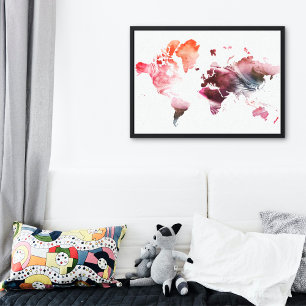 Modern Watercolor World Map Canvastryck
