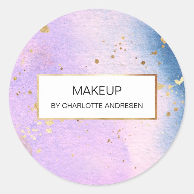 Modern Watercolour Blau Pink Gold Runt Klistermärke (Framsida)