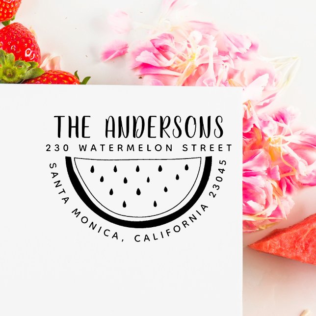 Modern Watermelon Family Namn Round-Returadress Stämpel (Skapare uppladdad)