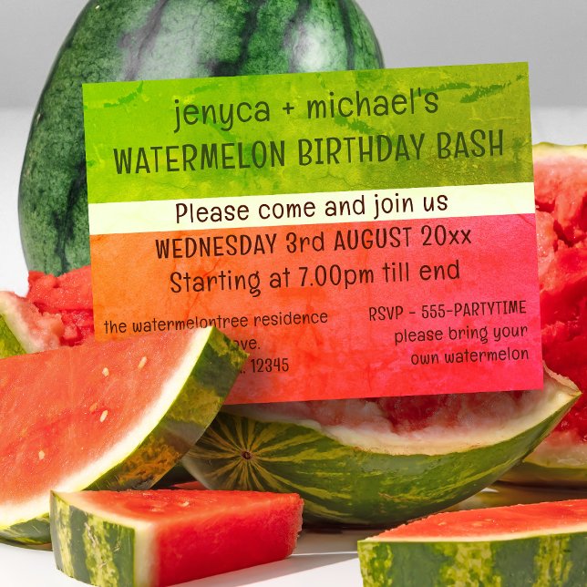 Modern Watermelon Födelsedagsfest inbjudan (🍉🍉🍉 Birthdays are better bashing a watermelon 🍉🍉🍉)