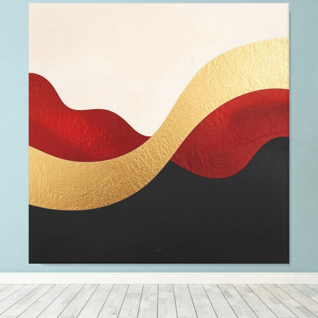 Modern Wave Gold Red Black  Canvastryck (Insitu (trägolv))