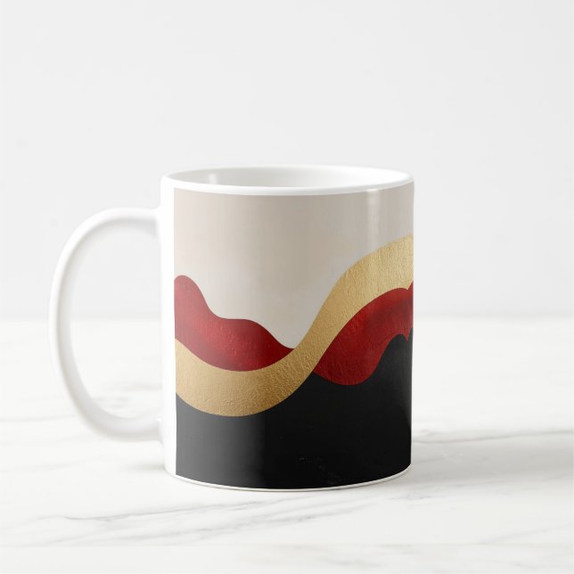 Modern Wave Gold Red Black  Kaffemugg (Vänster)