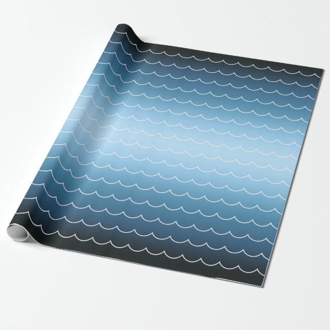 Modern Wave Mönster Blue Gradient Presentpapper (Utrullad)
