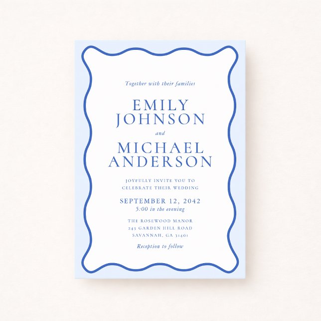 Modern Wavy Dual Blue Wedding Invitation Inbjudningar (Skapare uppladdad)