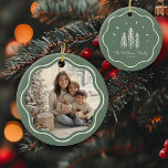 Modern Wavy Frame Family Photo Sage Green Julgransprydnad Keramik<br><div class="desc">Add charm to your tree with our Modern Wavy Frame Family Photo ornament! Cute sage green Christmas tree design & custom text!</div>