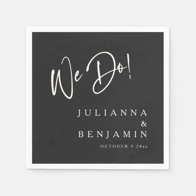 Modern We Do Elegant Custom Black Cream Wedding Pappersservett (Framsidan)