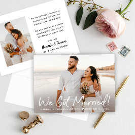 Modern We Har Married White Script Bröllop Photo Meddelande