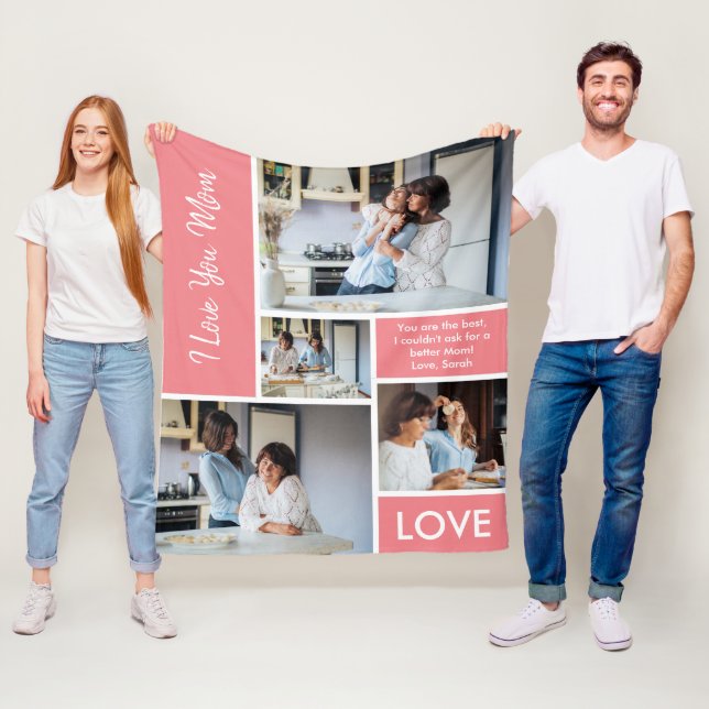 Modern We Kärlek You Rosa Photo Collage Fleecefilt (På plats)