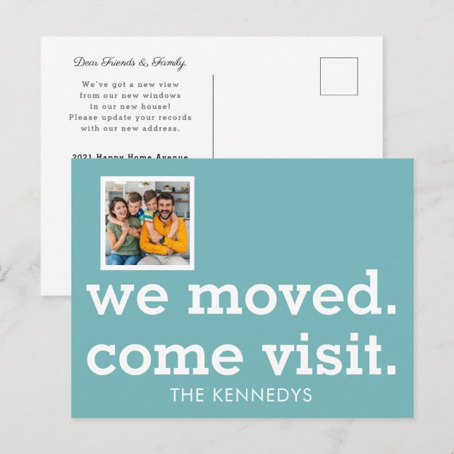 Modern We Moved Come Visit Photo New Home Teal  Meddelande Vykort (Fram/baksida)