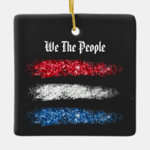 *~* Modern WE the PEOPLE - American Flagga Simple Julgransprydnad Keramik