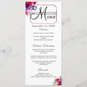 Modern Wed-Blommigt med enkel Elegant Burgundy-skr Meny