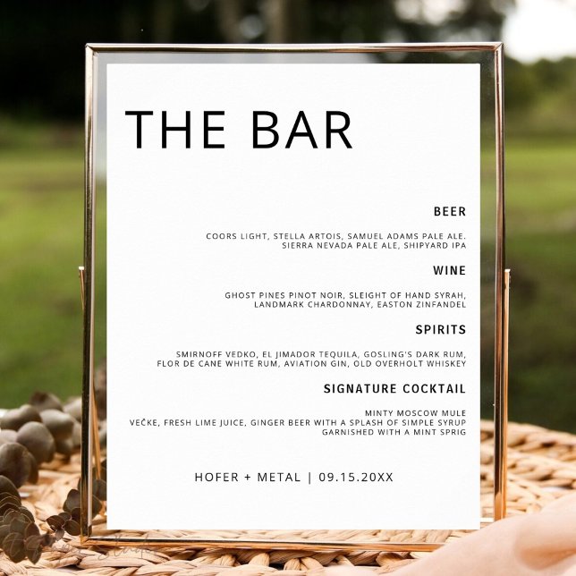 Modern Wedding Bar Menu Minimalist Wedding Drink Poster (Skapare uppladdad)