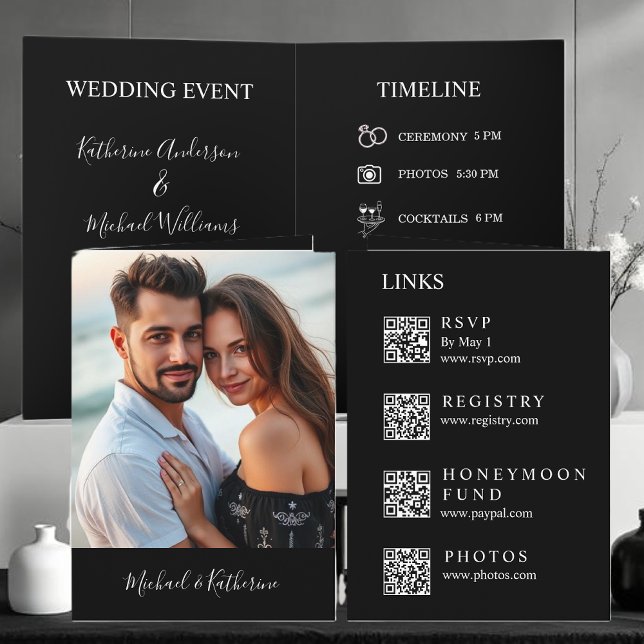 Modern Wedding Black & White All in One  Inbjudan (Modern Wedding Black & White All in One Invitation )