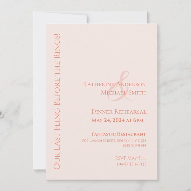 Modern Wedding Dinner Rehearsal-Blush Inbjudningar (Framsida)