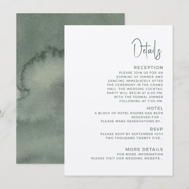 Modern wedding Enclosure Card  Details. Tilläggskort (Fram/baksida)