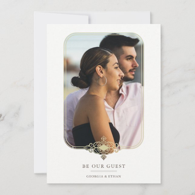 Modern Wedding Flourish Filigree Fancy Photo Frame Inbjudningar (Framsida)