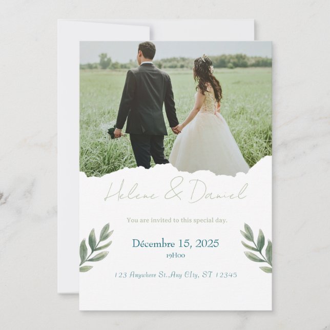 Modern Wedding Invitation – Green Gray Inbjudningar (Framsida)