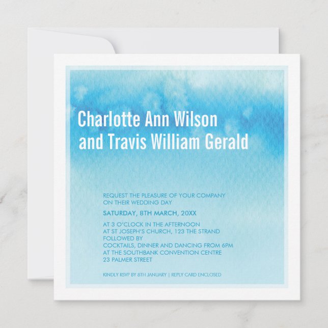 MODERN WEDDING INVITATION : ombre vattenfärgsblått Inbjudningar (Framsida)