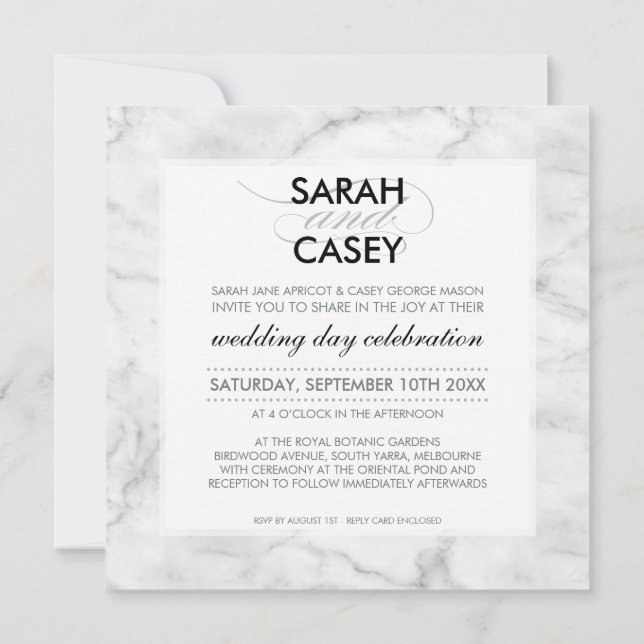 MODERN WEDDING INVITE modern mod spot marble marbl Inbjudningar (Baksida)