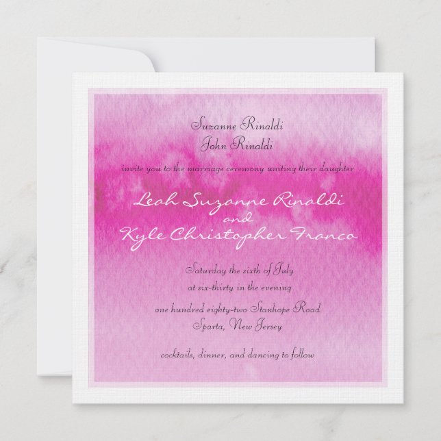 MODERN WEDDING INVITE ombre vattencolor fuschia Inbjudningar (Framsida)