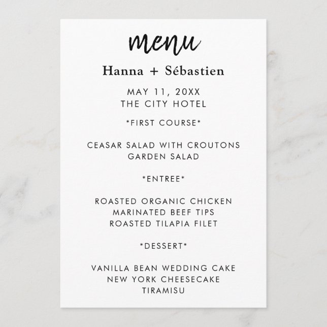 Modern  Wedding Menu Meny (Framsida)
