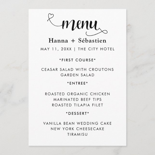 Modern  Wedding Menu Meny (Framsida)