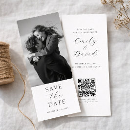 Modern Wedding Photo Save the Date with QR Code Spara Datumet