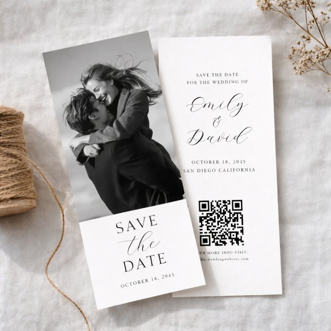 Modern Wedding Photo Save the Date with QR Code Spara Datumet (Skapare uppladdad)