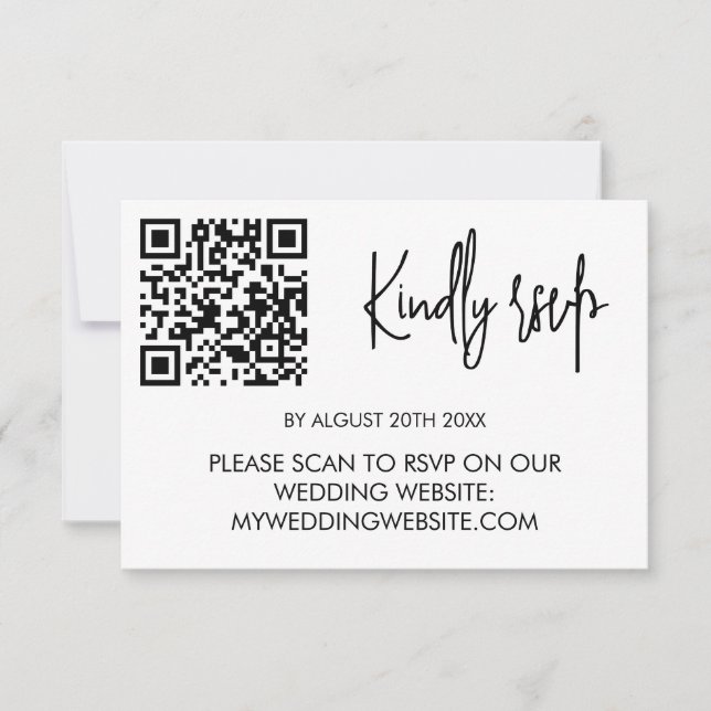 Modern Wedding RSVP Card with QR Code OSA Kort (Framsida)