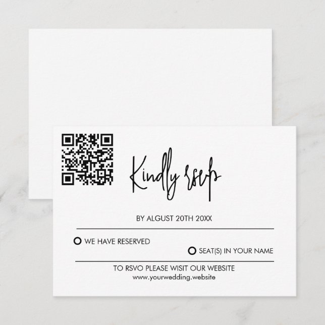Modern Wedding RSVP Card with QR Code OSA Kort (Fram/baksida)