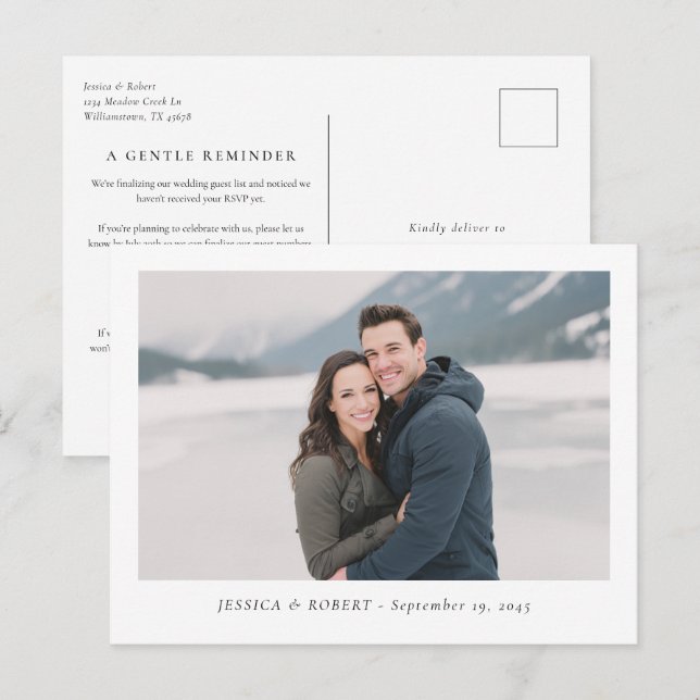 Modern Wedding RSVP Deadline Reminder Vykort (Fram/baksida)