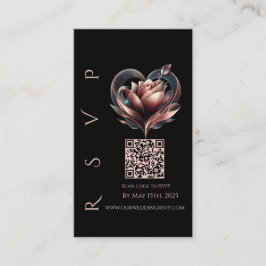 Modern Wedding RSVP QR code-Blush Rose with Heart Visitkort