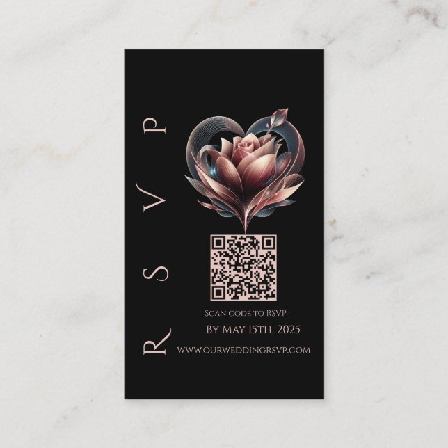 Modern Wedding RSVP QR code-Blush Rose with Heart Visitkort (Framsida)