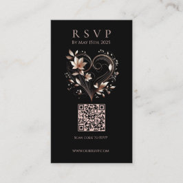 Modern Wedding RSVP QR code-Flowers with a Heart Visitkort